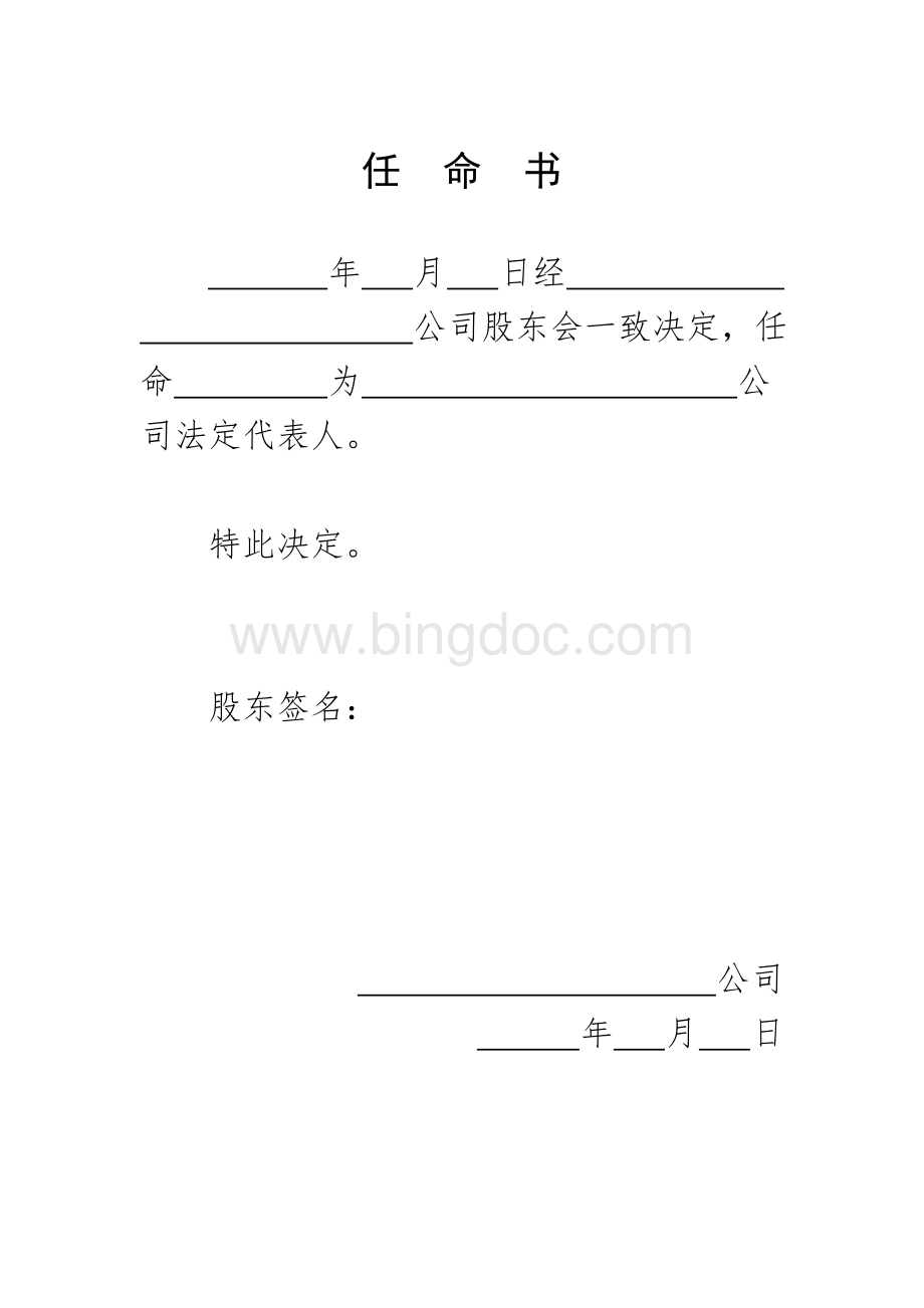 有限公司任命书Word下载.doc