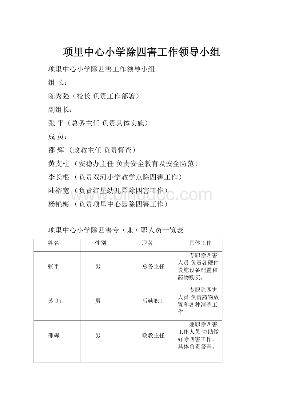 项里中心小学除四害工作领导小组Word文档格式.docx