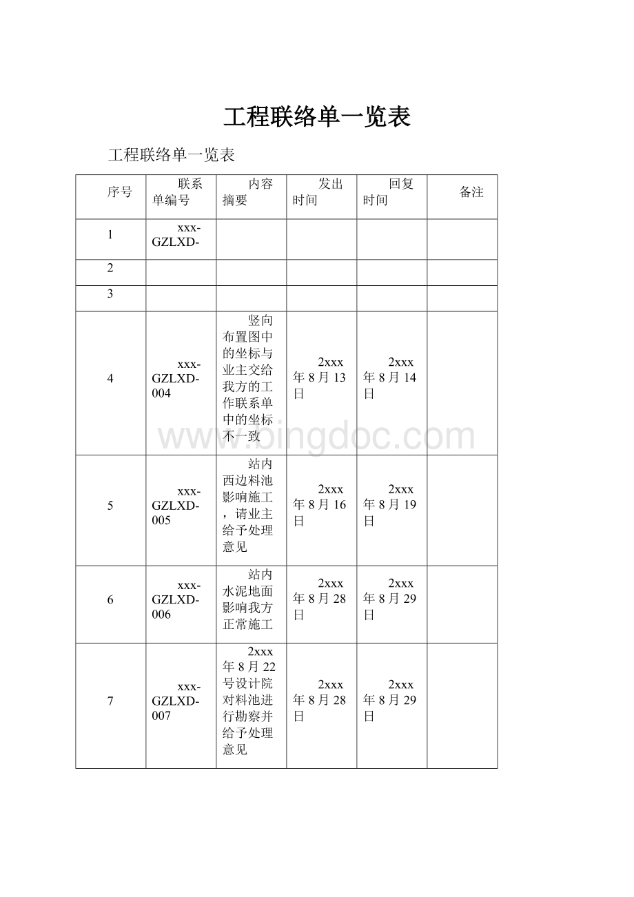 工程联络单一览表.docx_第1页