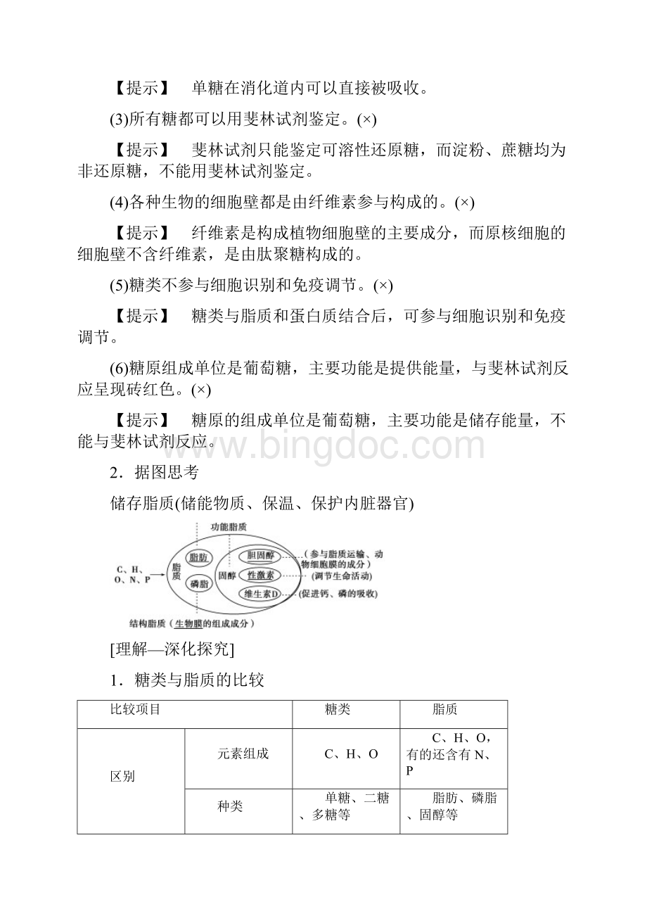 版高考生物一轮复习第1单元细胞的化学组成第2讲细胞中的大分子糖类脂质和核酸学案苏教版Word格式文档下载.docx_第3页