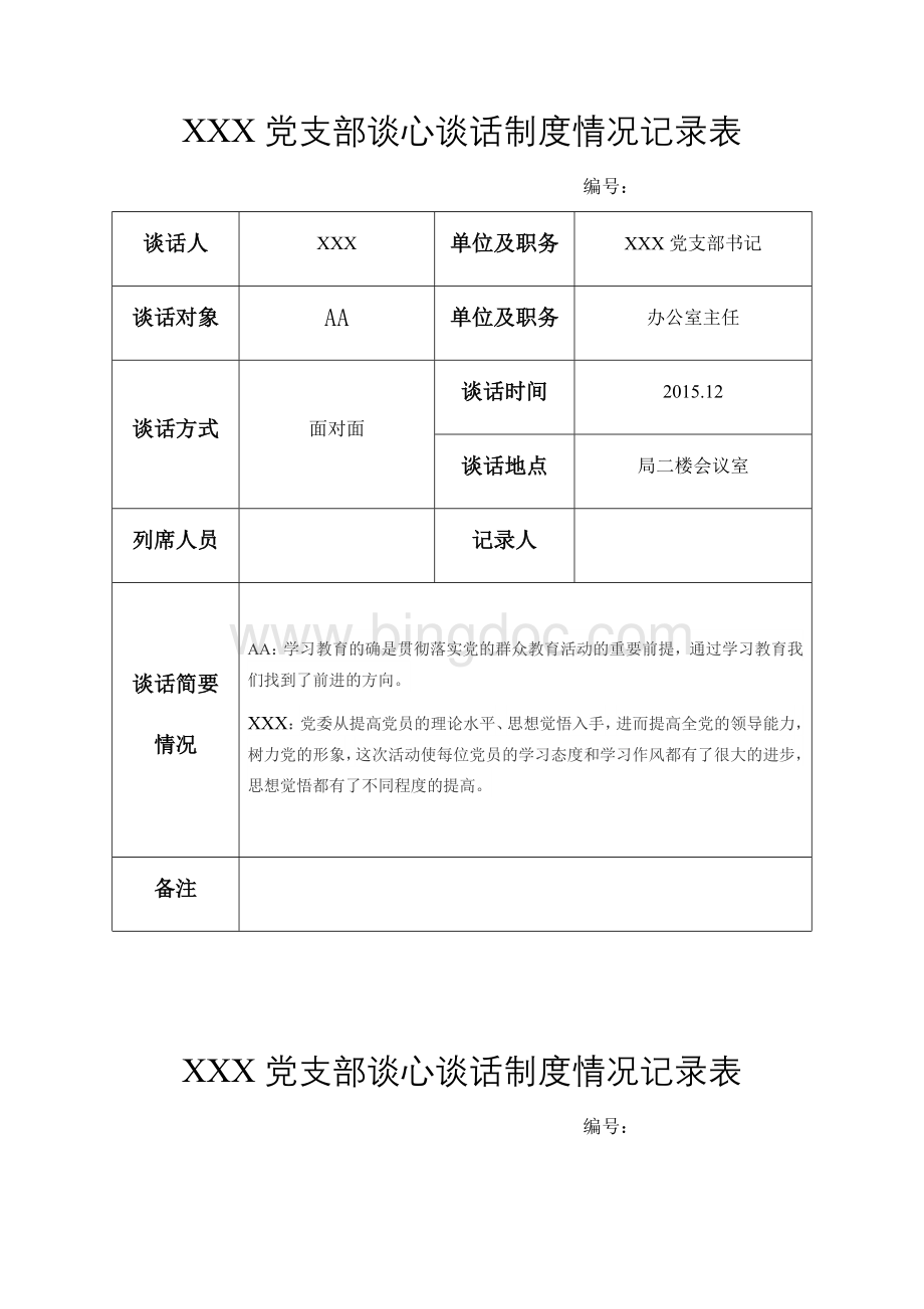 党支部谈心谈话记录表.docx_第1页