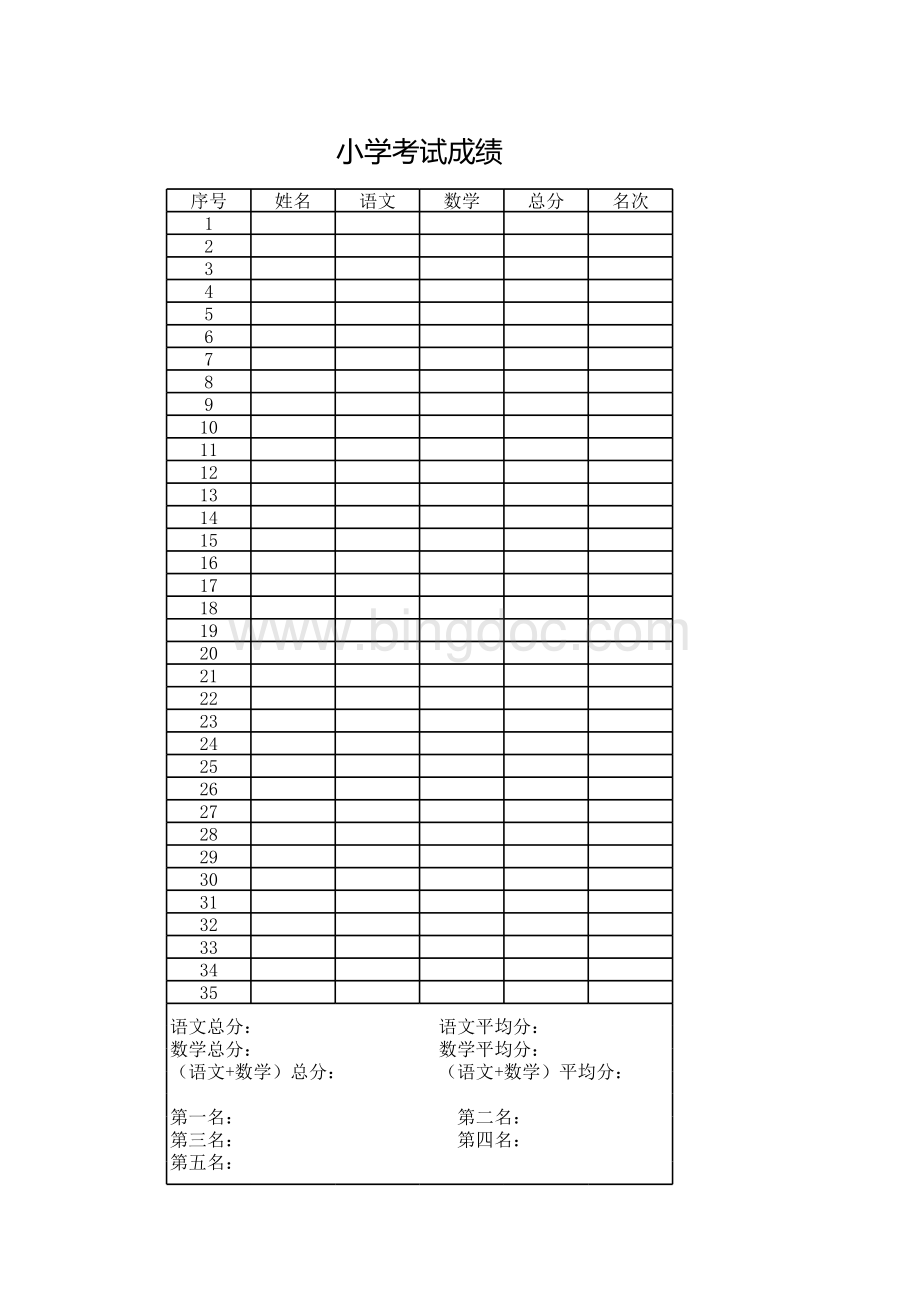 小学考试成绩表格模板表格文件下载.xls