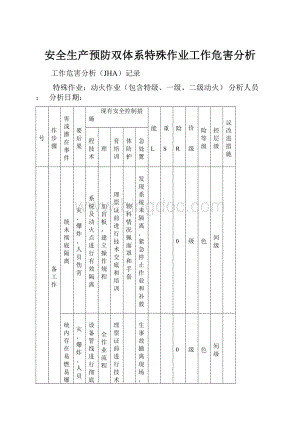 安全生产预防双体系特殊作业工作危害分析.docx