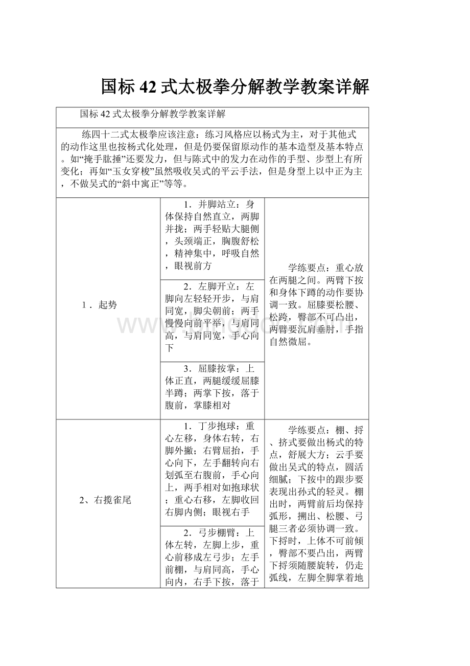 国标42式太极拳分解教学教案详解.docx_第1页