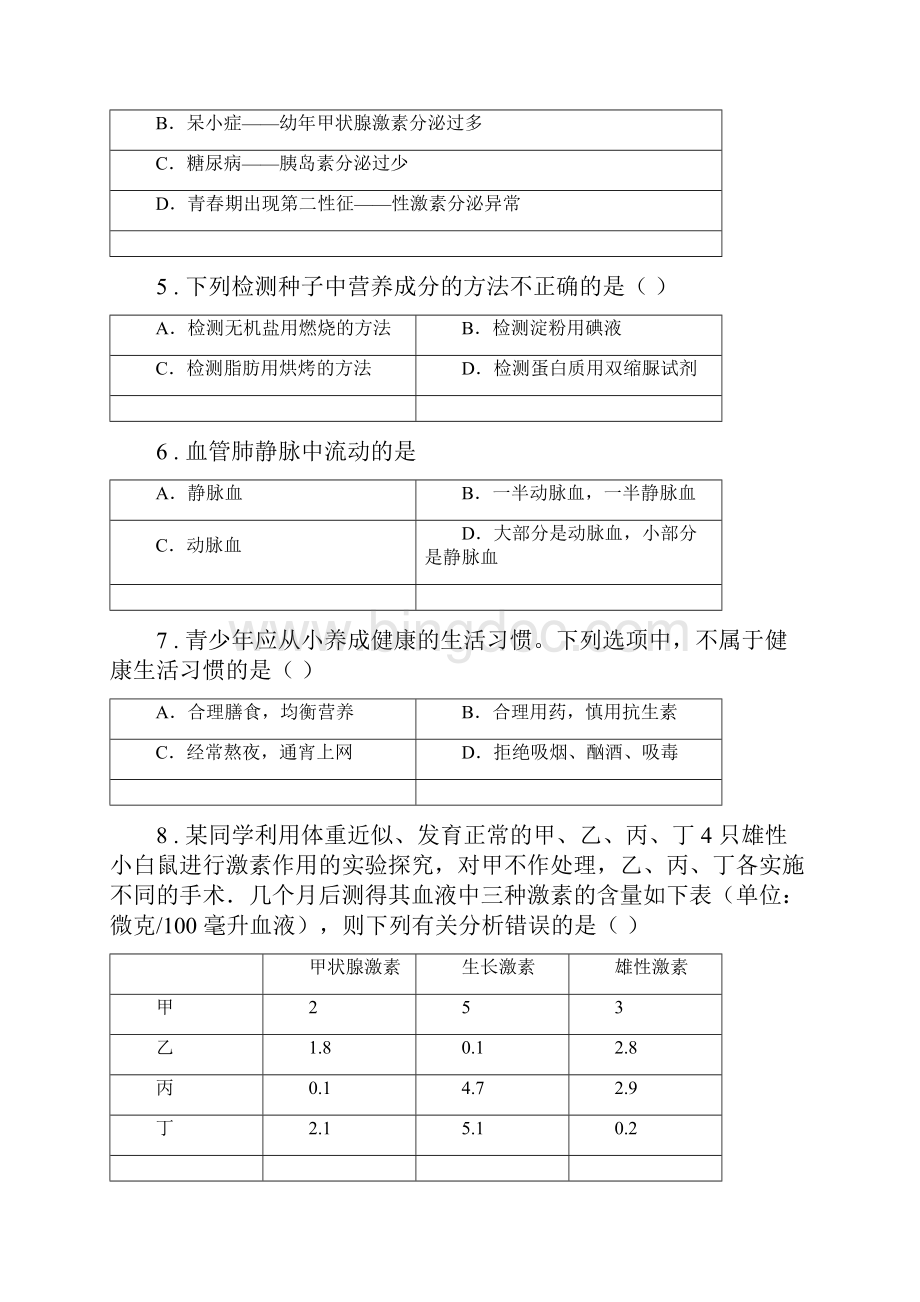 人教版新课程标准七年级下学期期末质量检测生物试题C卷.docx_第2页