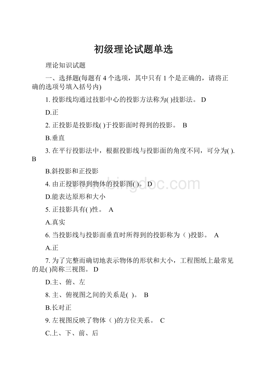 初级理论试题单选文档格式.docx