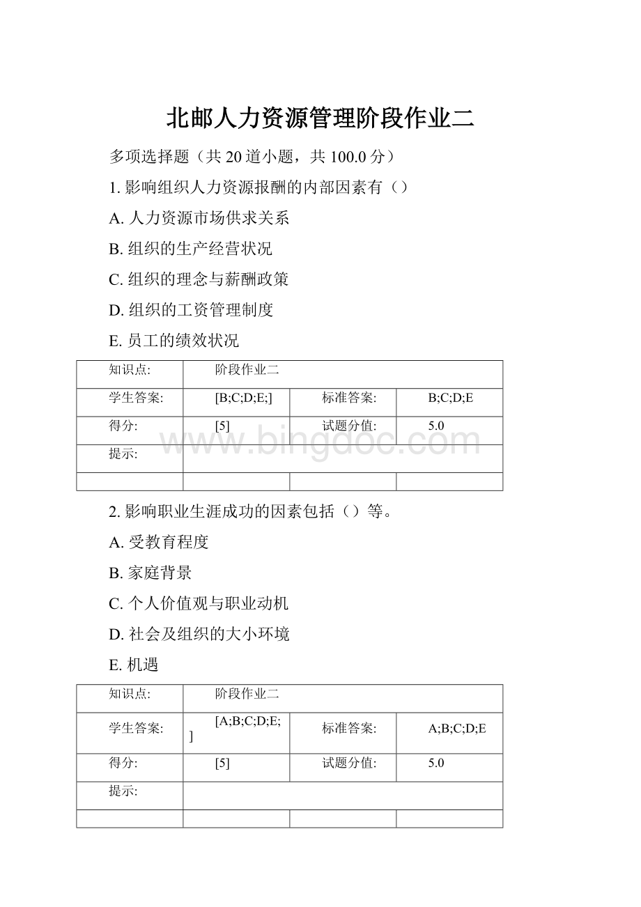 北邮人力资源管理阶段作业二文档格式.docx