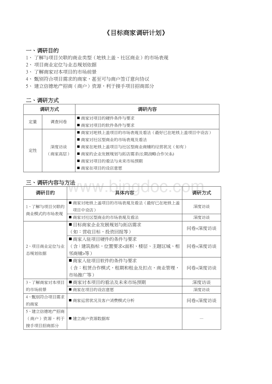 目标商户调研计划文档格式.doc