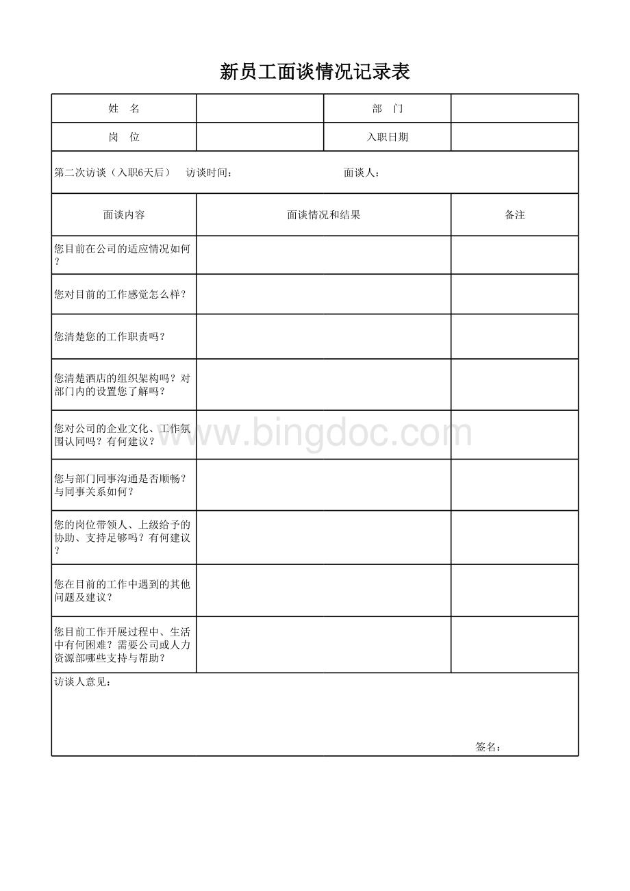 新员工面谈记录表(修改版).xls_第2页