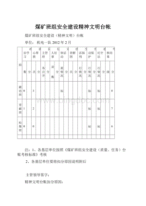 煤矿班组安全建设精神文明台帐.docx