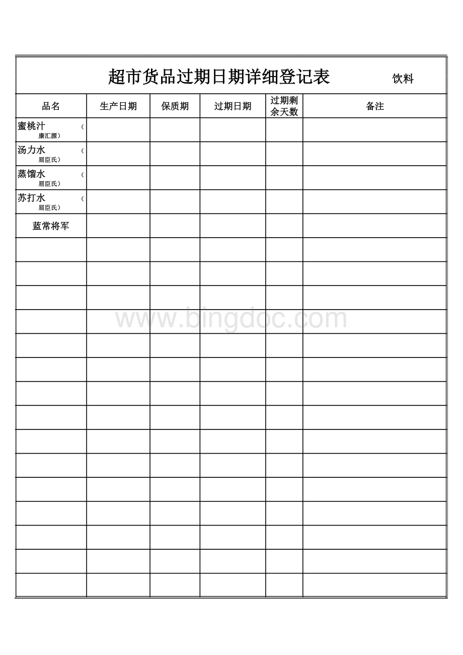 超市货品过期日期详细登记表.xls_第2页