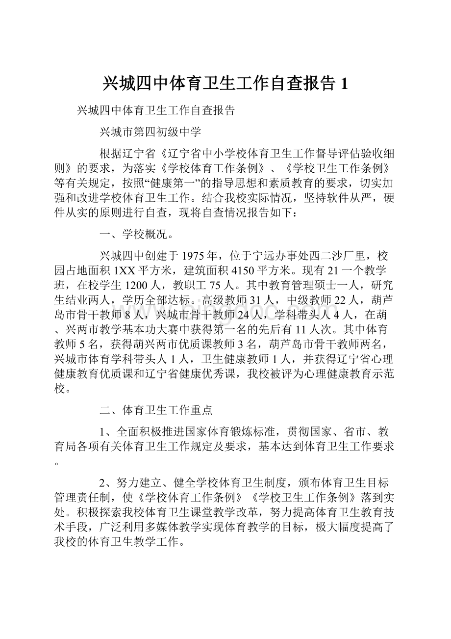 兴城四中体育卫生工作自查报告1文档格式.docx