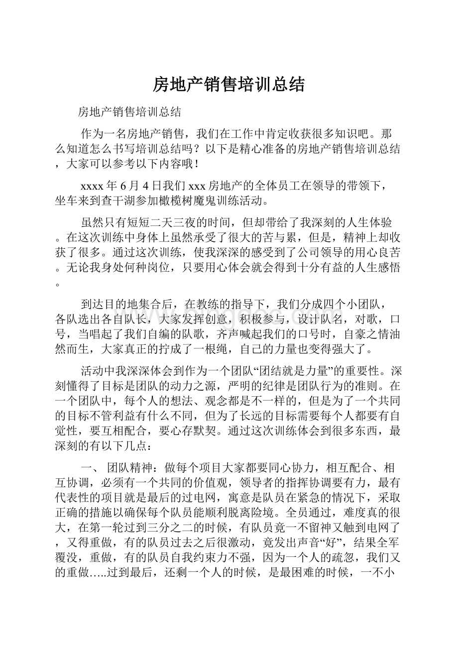 房地产销售培训总结文档格式.docx