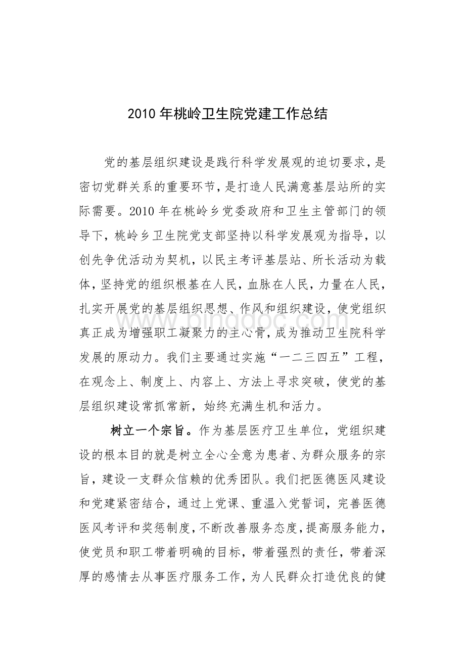 2010年桃岭卫生院党建工作总结Word文档下载推荐.doc