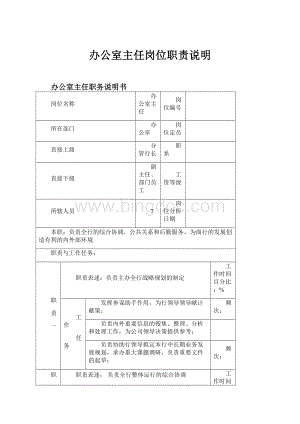 办公室主任岗位职责说明Word下载.docx