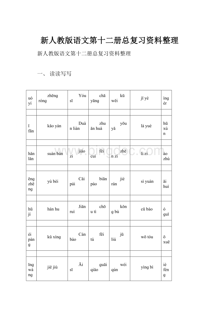 新人教版语文第十二册总复习资料整理Word下载.docx_第1页