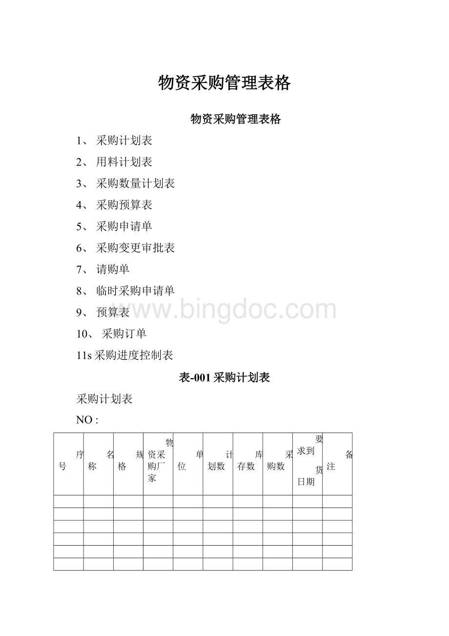 物资采购管理表格Word格式文档下载.docx