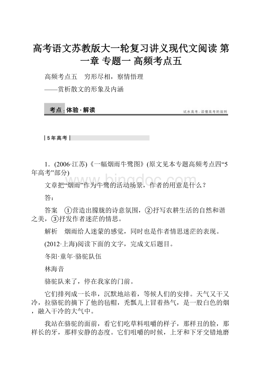 高考语文苏教版大一轮复习讲义现代文阅读 第一章 专题一高频考点五.docx