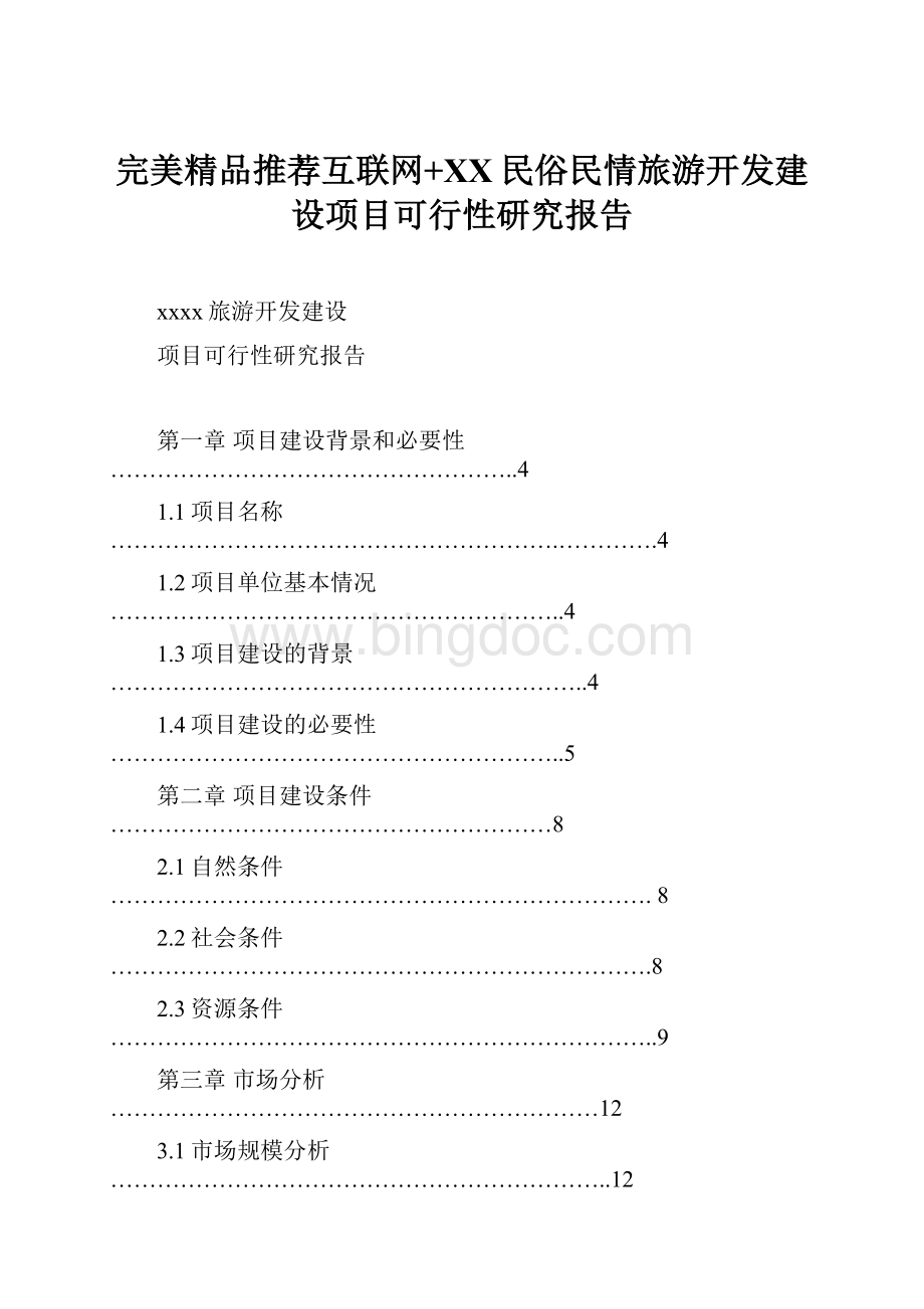 完美精品推荐互联网+XX民俗民情旅游开发建设项目可行性研究报告文档格式.docx