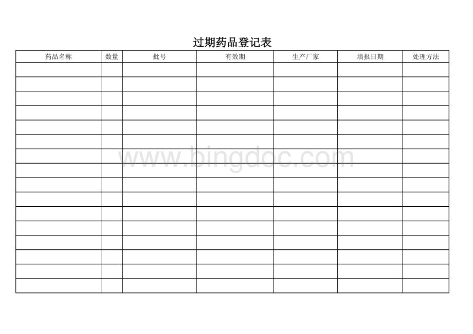 过期药品登记表表格文件下载.xls