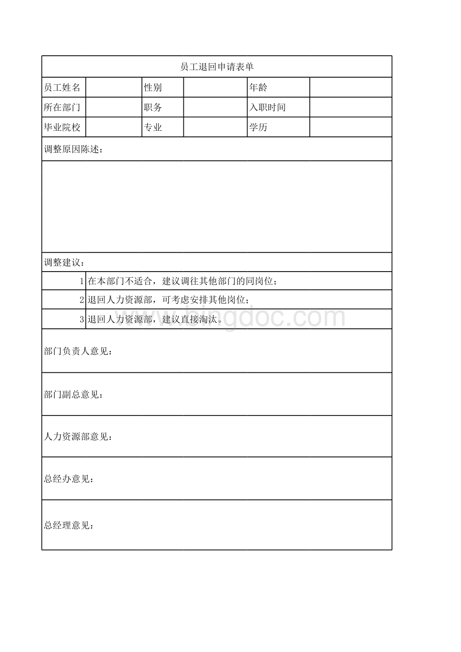 员工退回表单表格文件下载.xls_第1页