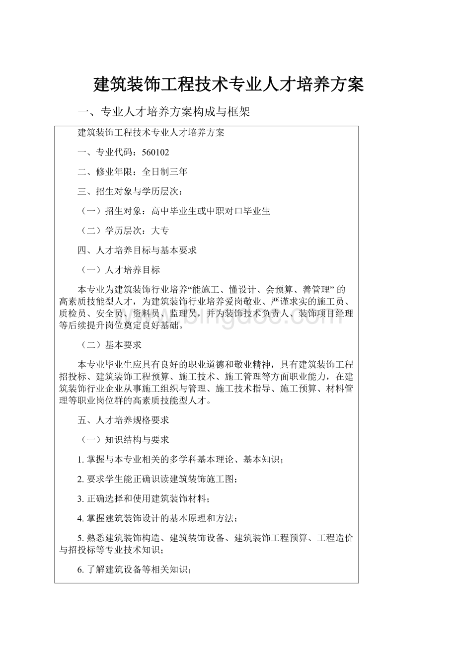 建筑装饰工程技术专业人才培养方案.docx_第1页