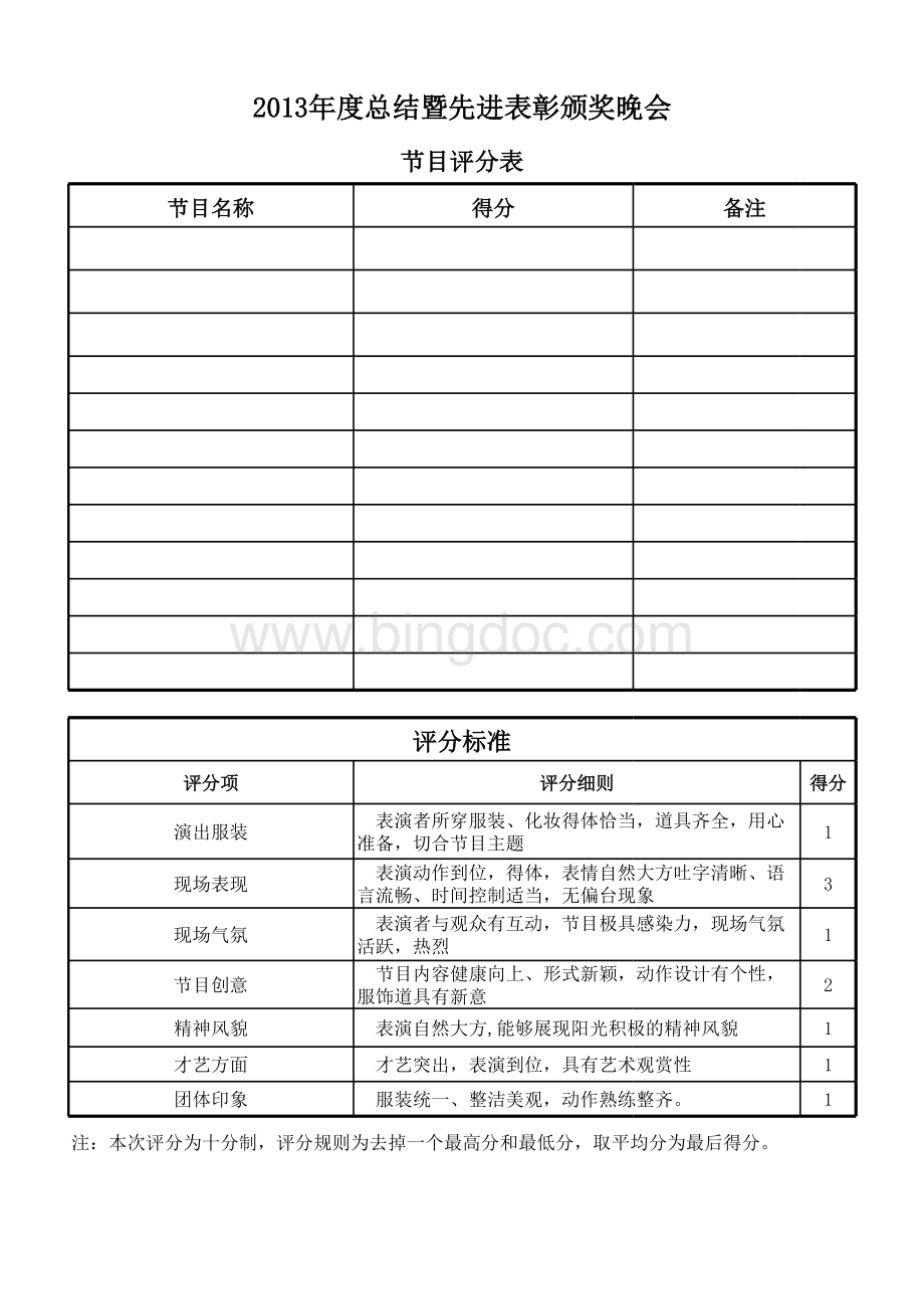 演员评分表表格文件下载.xls_第1页