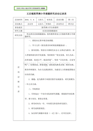 《农村小学生小组合作学习有效性研究》系列材料课题组课题研究活动记录表Word文件下载.doc