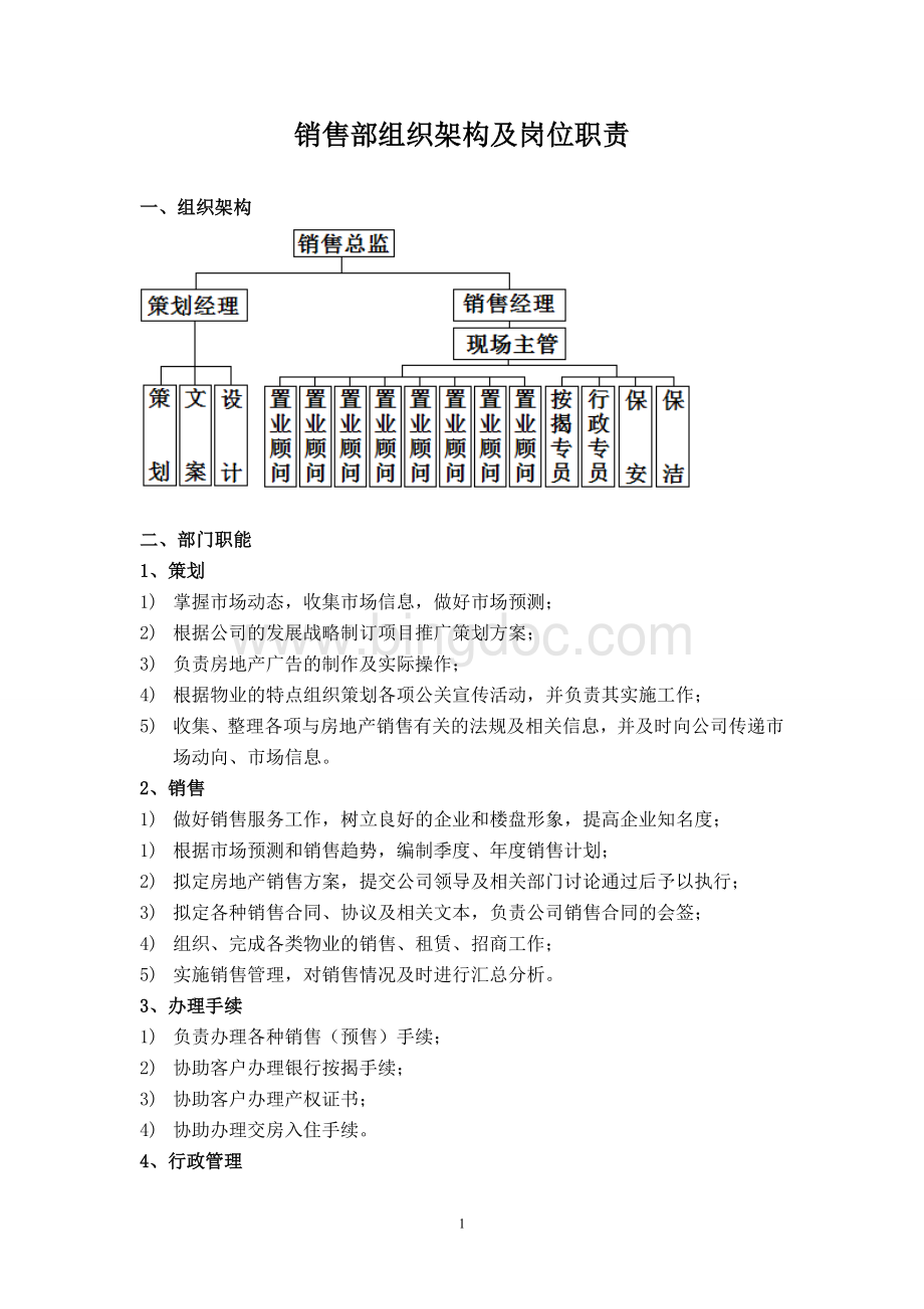 销售部组织架构及岗位职责(办).doc_第1页