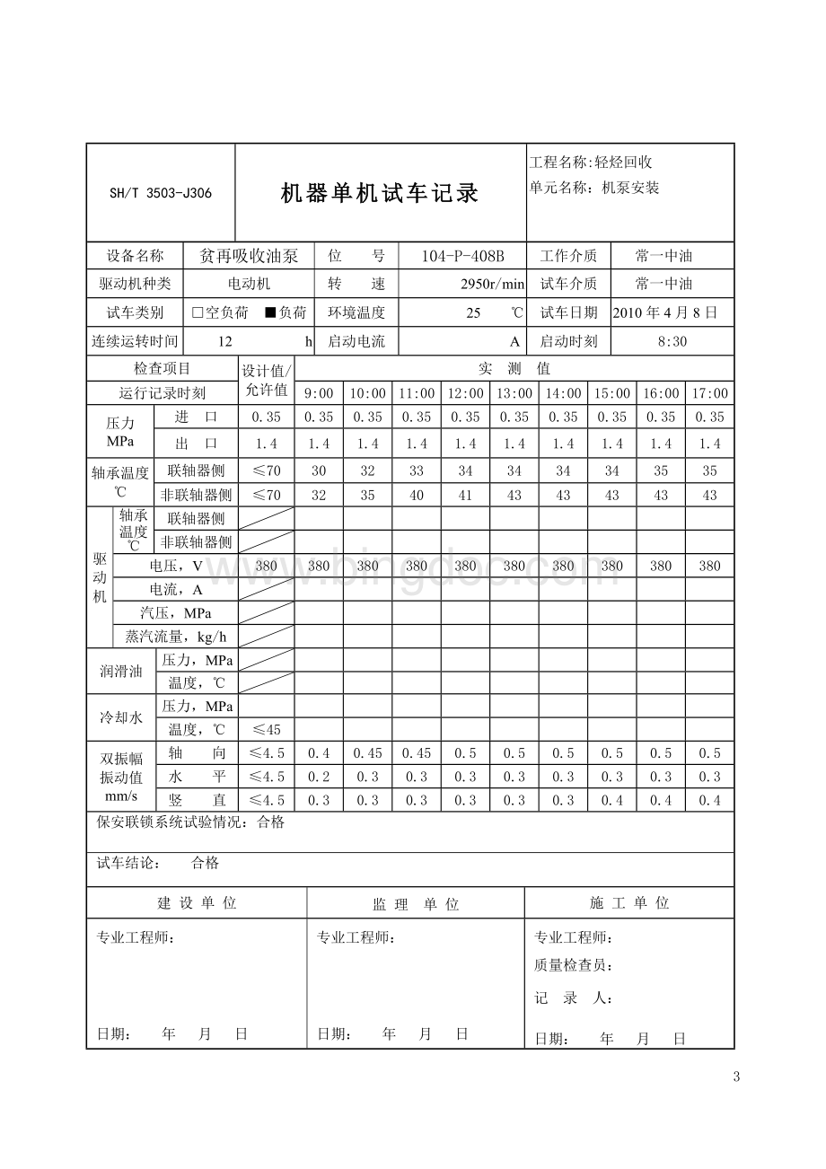 机器单机试车记录3503-J306Word文件下载.doc_第3页