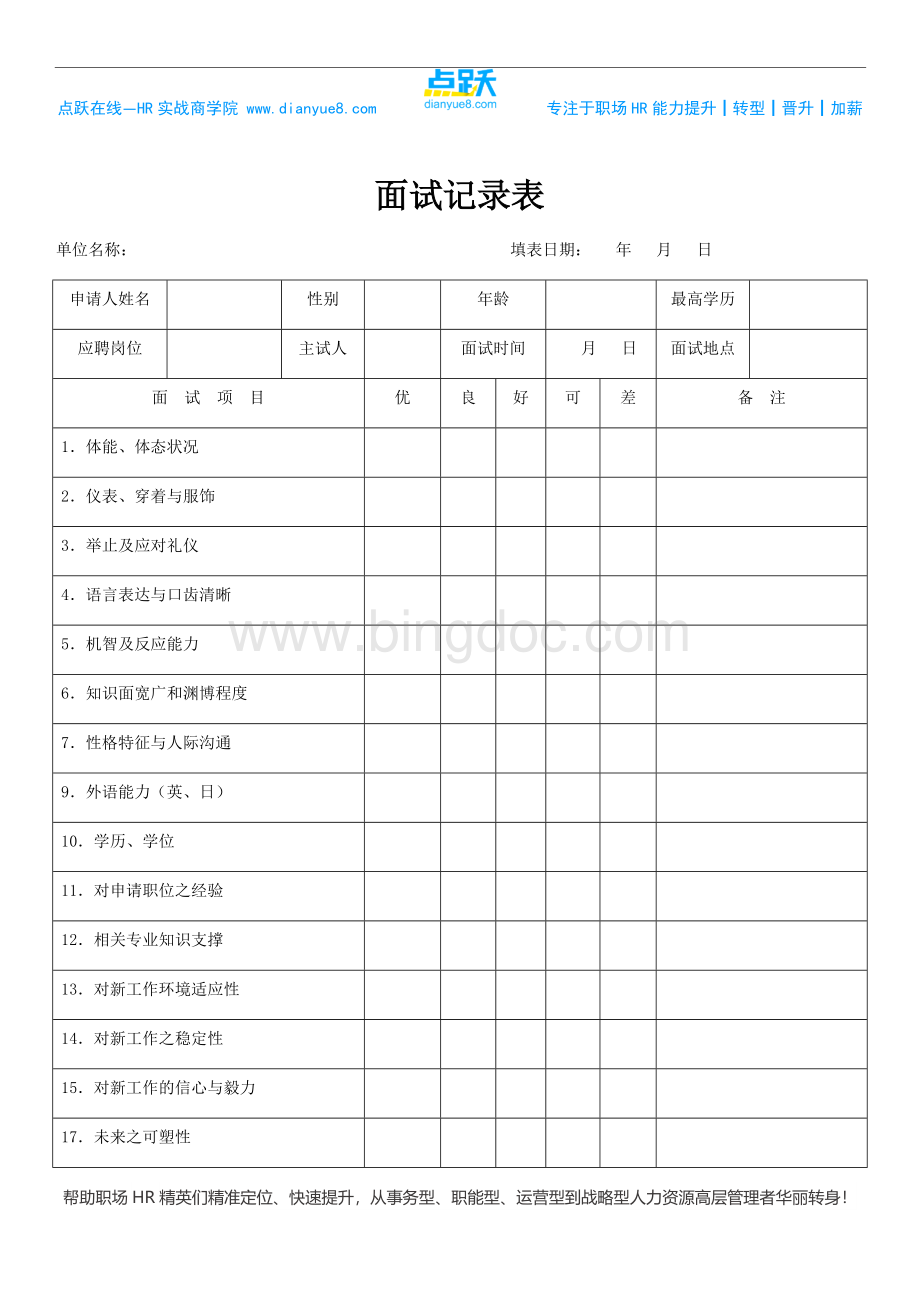 HR常用表-面试记录表.docx_第1页