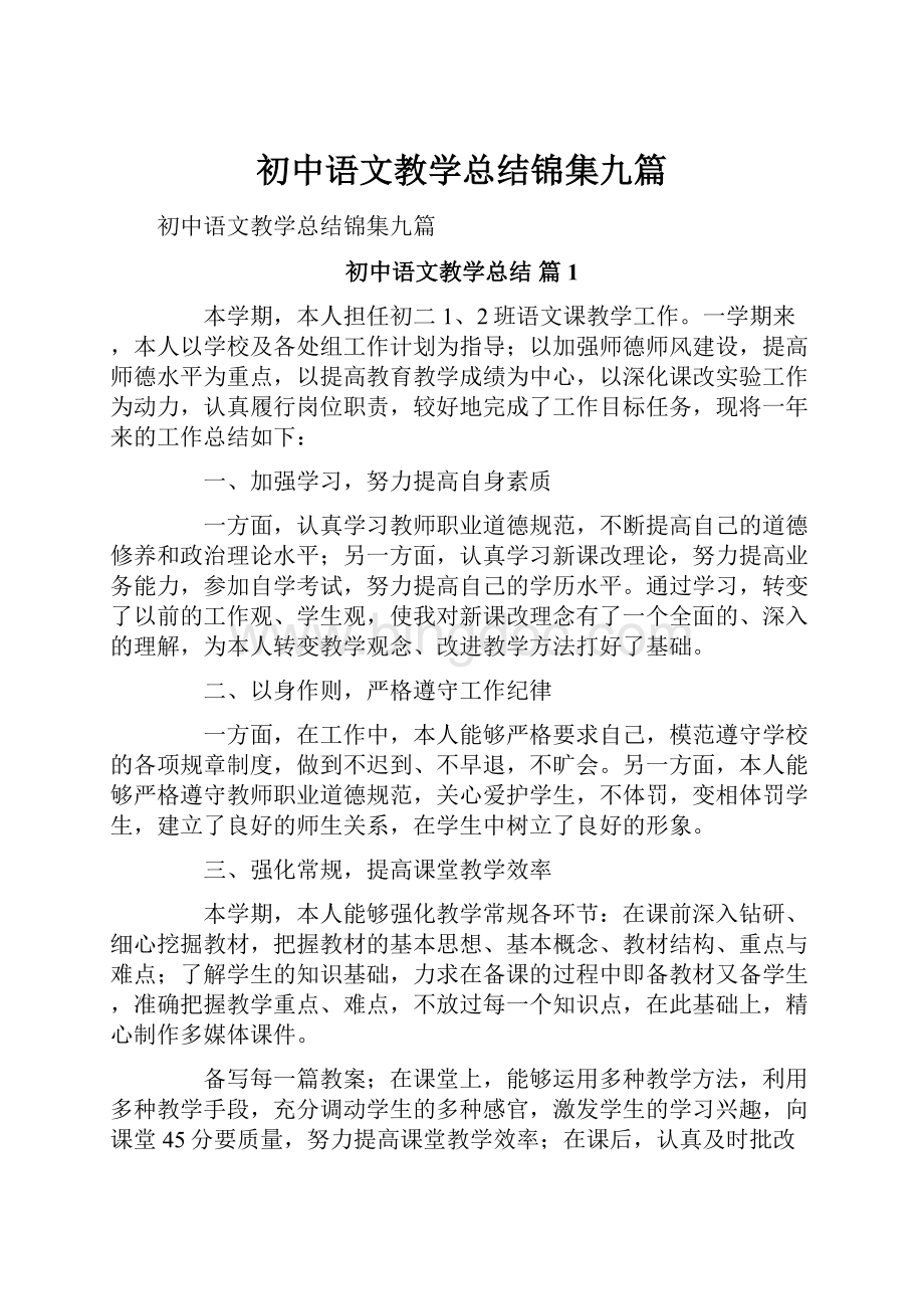 初中语文教学总结锦集九篇.docx_第1页