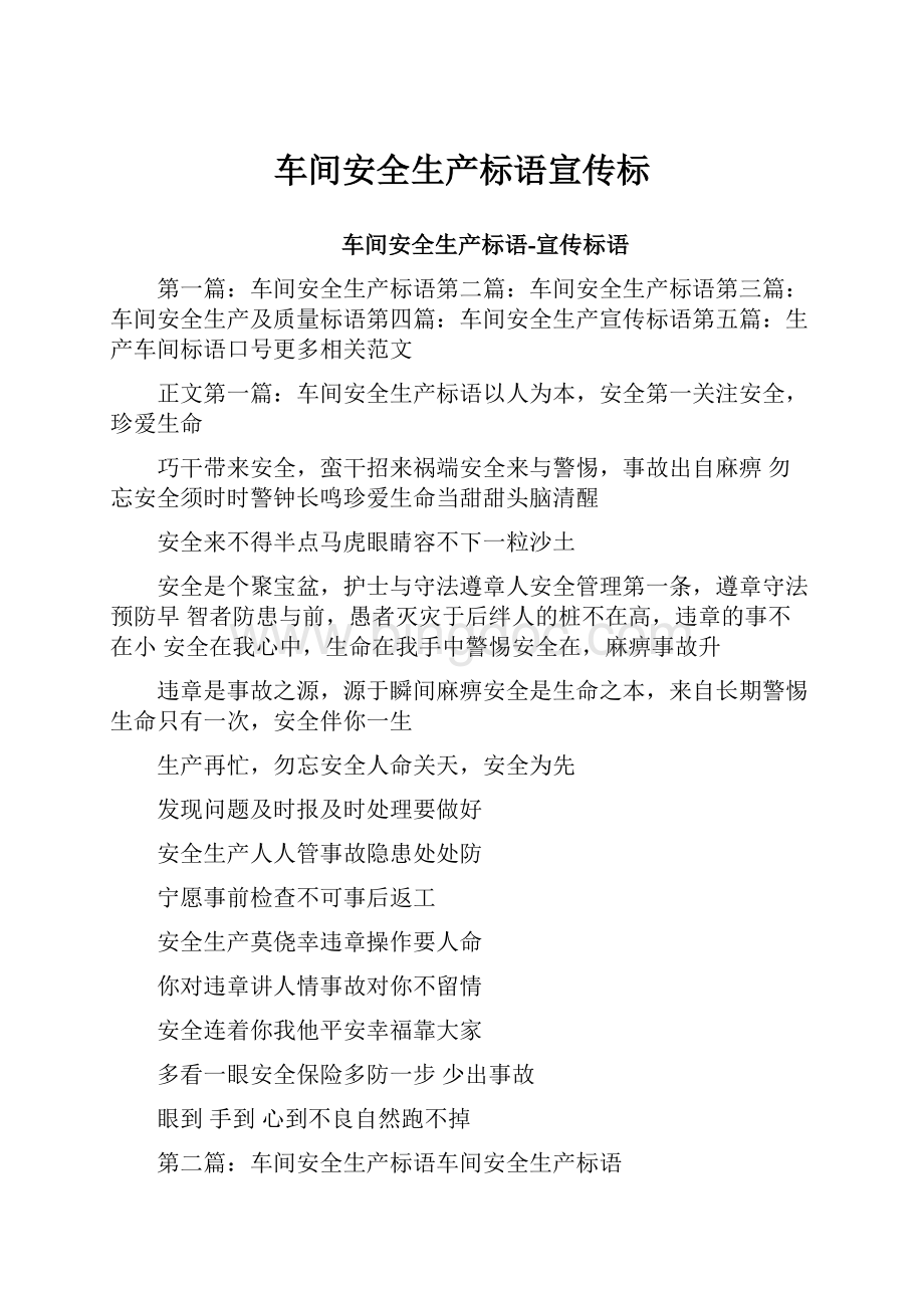 车间安全生产标语宣传标Word格式文档下载.docx