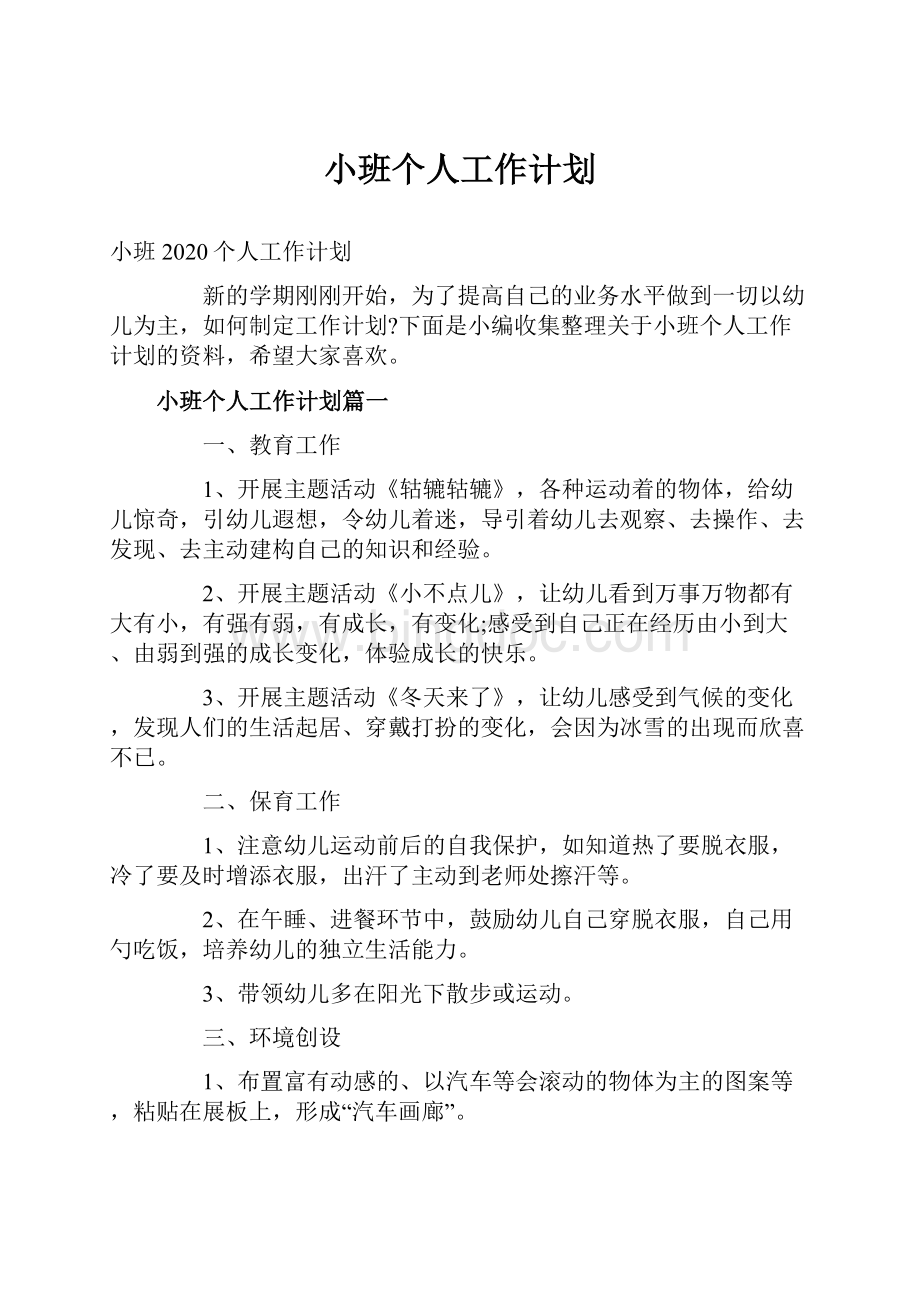 小班个人工作计划Word文档格式.docx