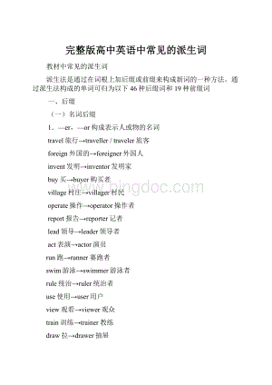 完整版高中英语中常见的派生词Word格式.docx