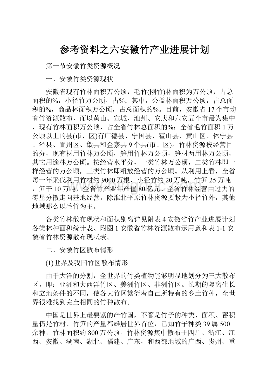 参考资料之六安徽竹产业进展计划Word格式文档下载.docx