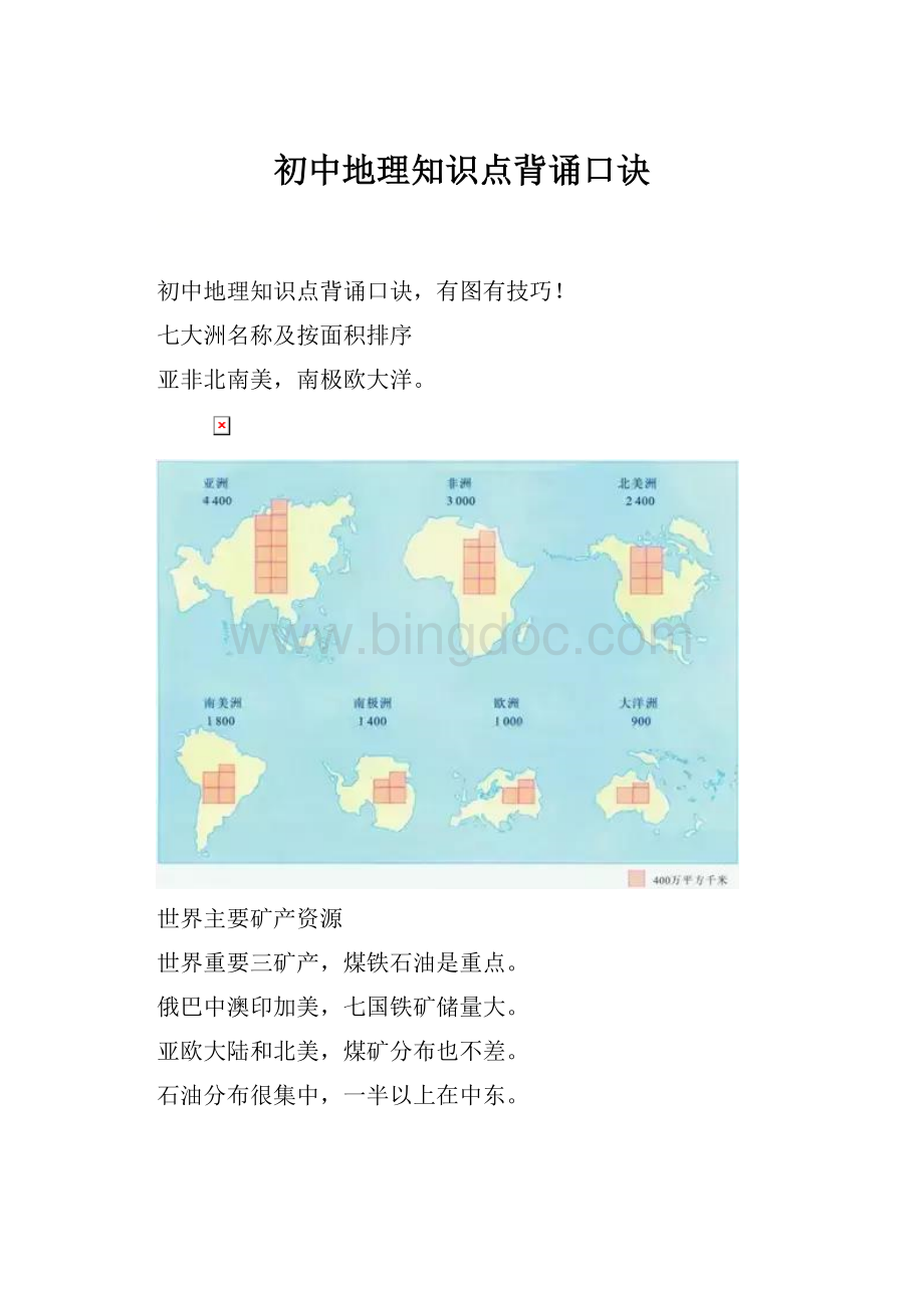 初中地理知识点背诵口诀Word文件下载.docx