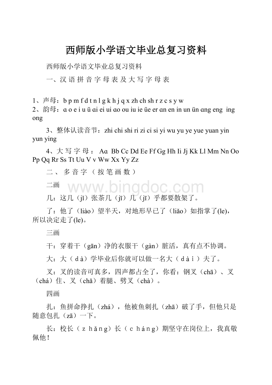 西师版小学语文毕业总复习资料.docx