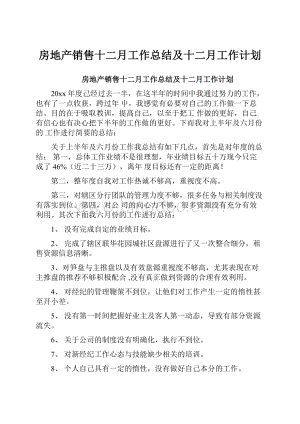 房地产销售十二月工作总结及十二月工作计划Word文档下载推荐.docx