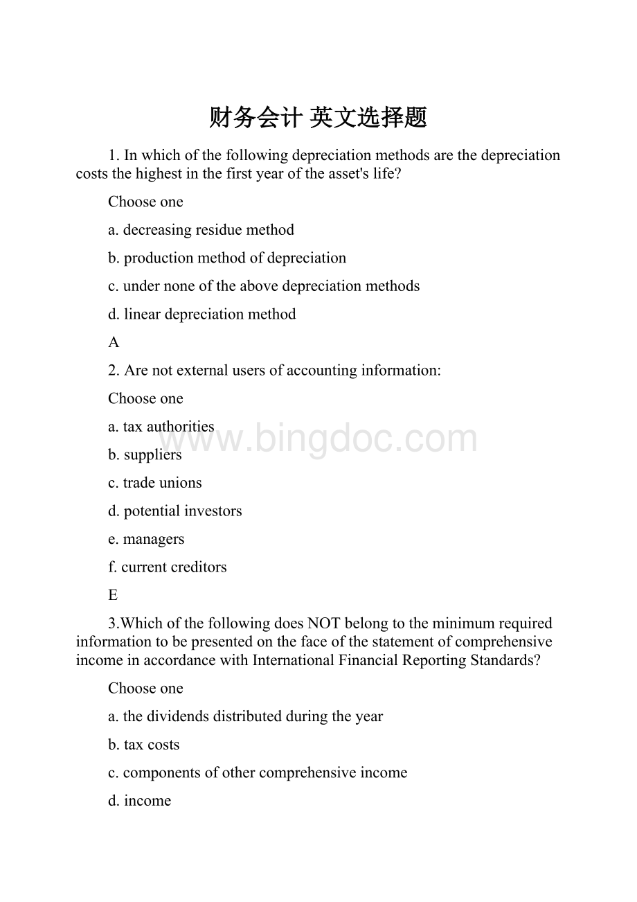 财务会计 英文选择题.docx_第1页