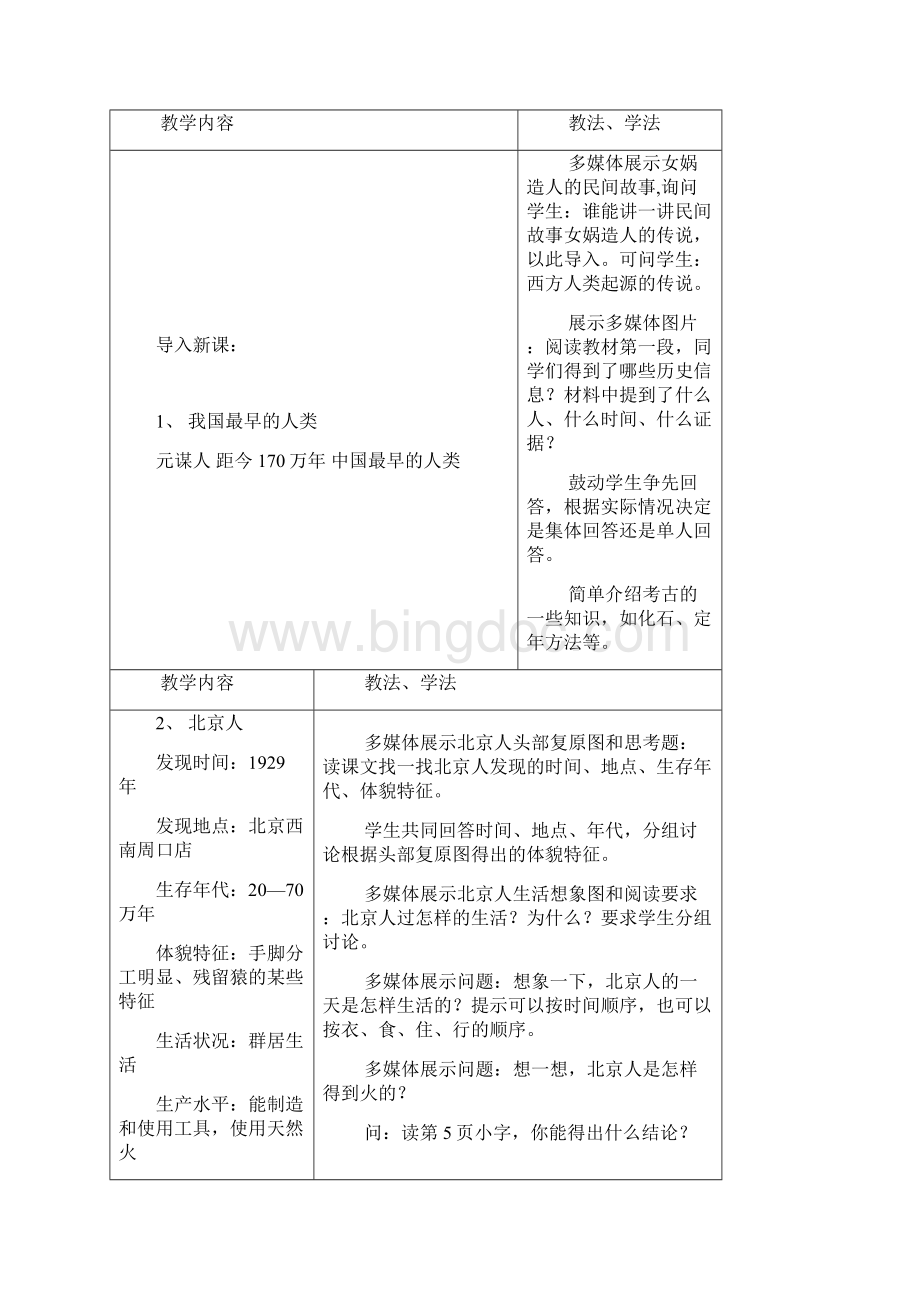 新课标人教版历史七年级上册教案全册Word下载.docx_第3页