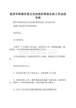 组件年终报告范文光伏组件班组长的工作总结年终Word文档下载推荐.docx