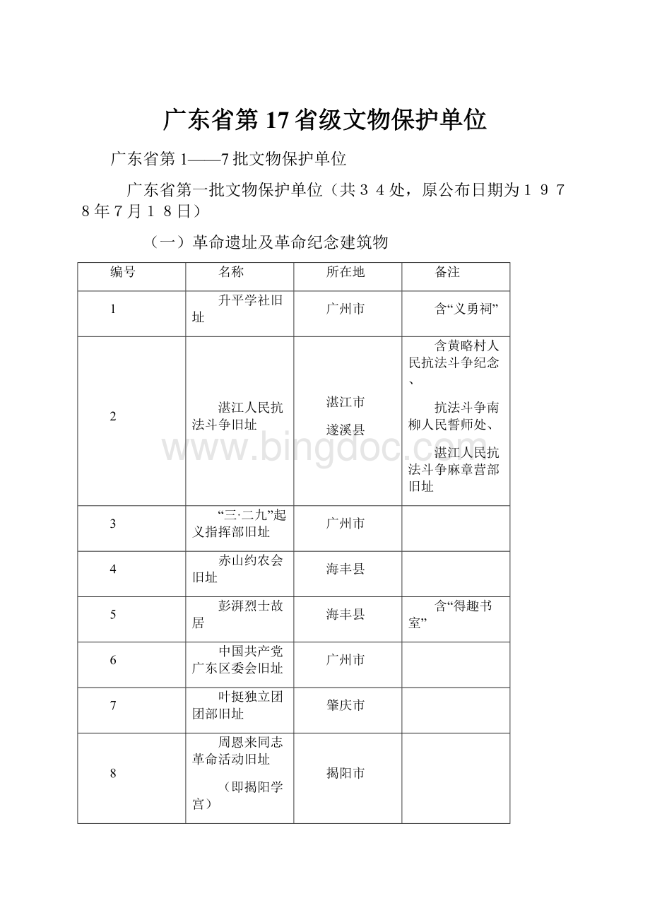 广东省第17省级文物保护单位Word文件下载.docx