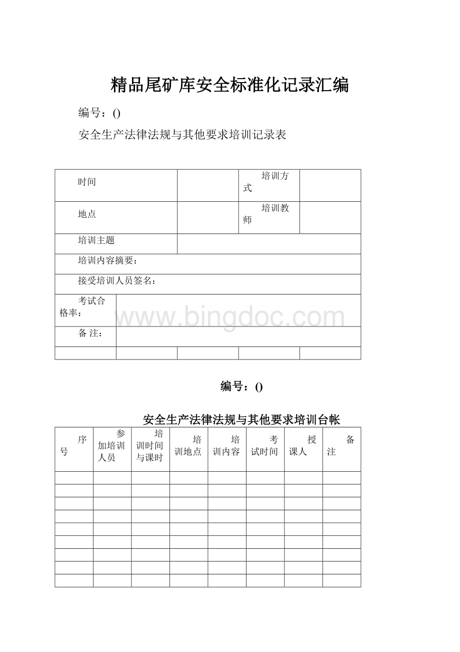 精品尾矿库安全标准化记录汇编.docx