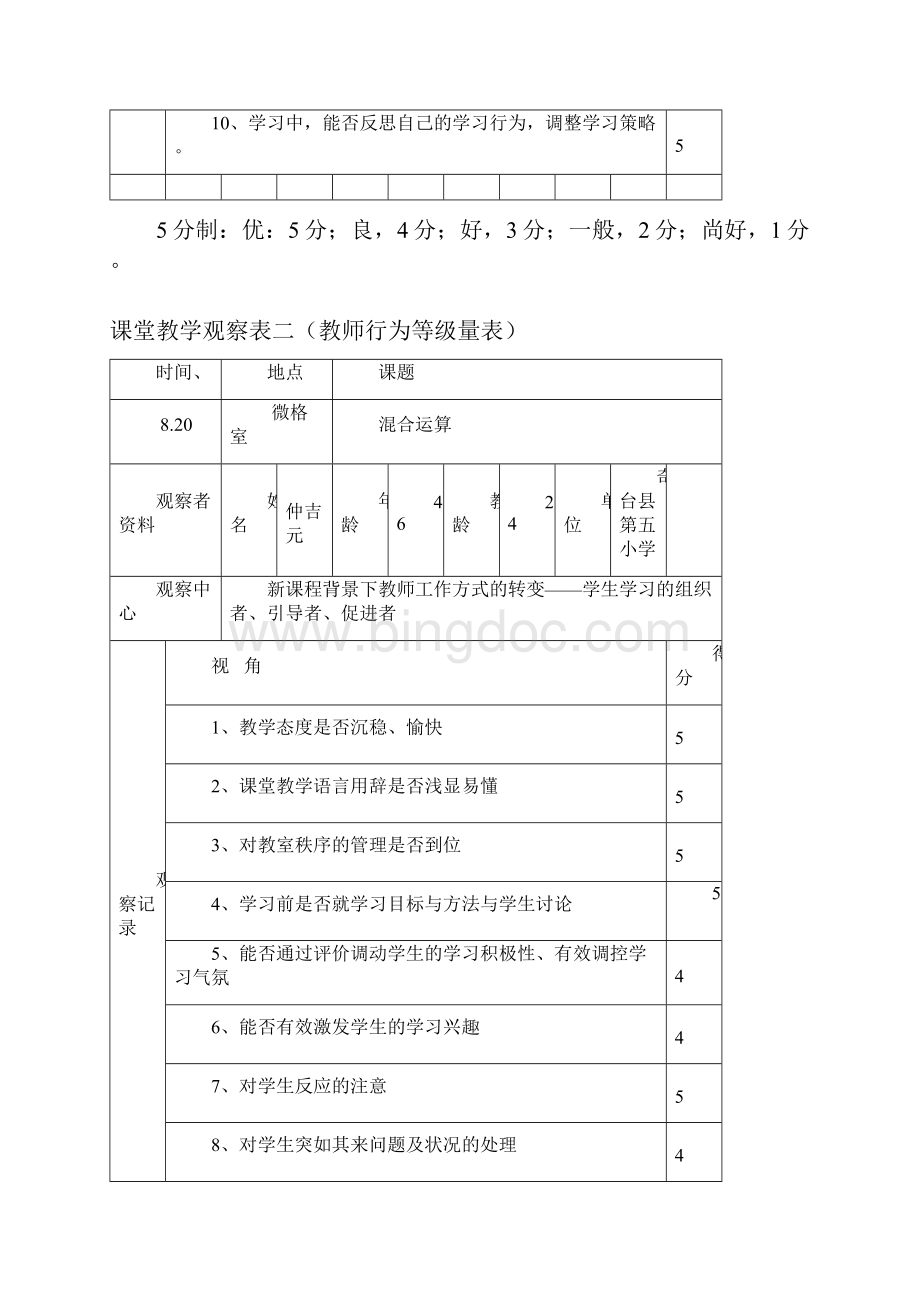 小学数学课堂观察量表Word格式.docx_第2页