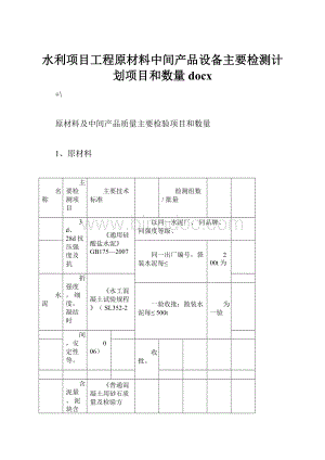 水利项目工程原材料中间产品设备主要检测计划项目和数量docx.docx