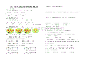 2015-2016苏教版二年级数学下册易错题期末总汇.doc