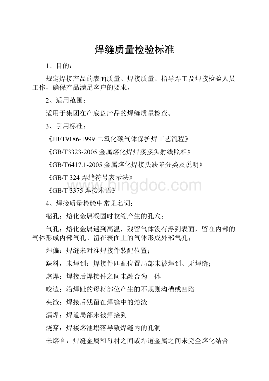 焊缝质量检验标准Word格式文档下载.docx_第1页