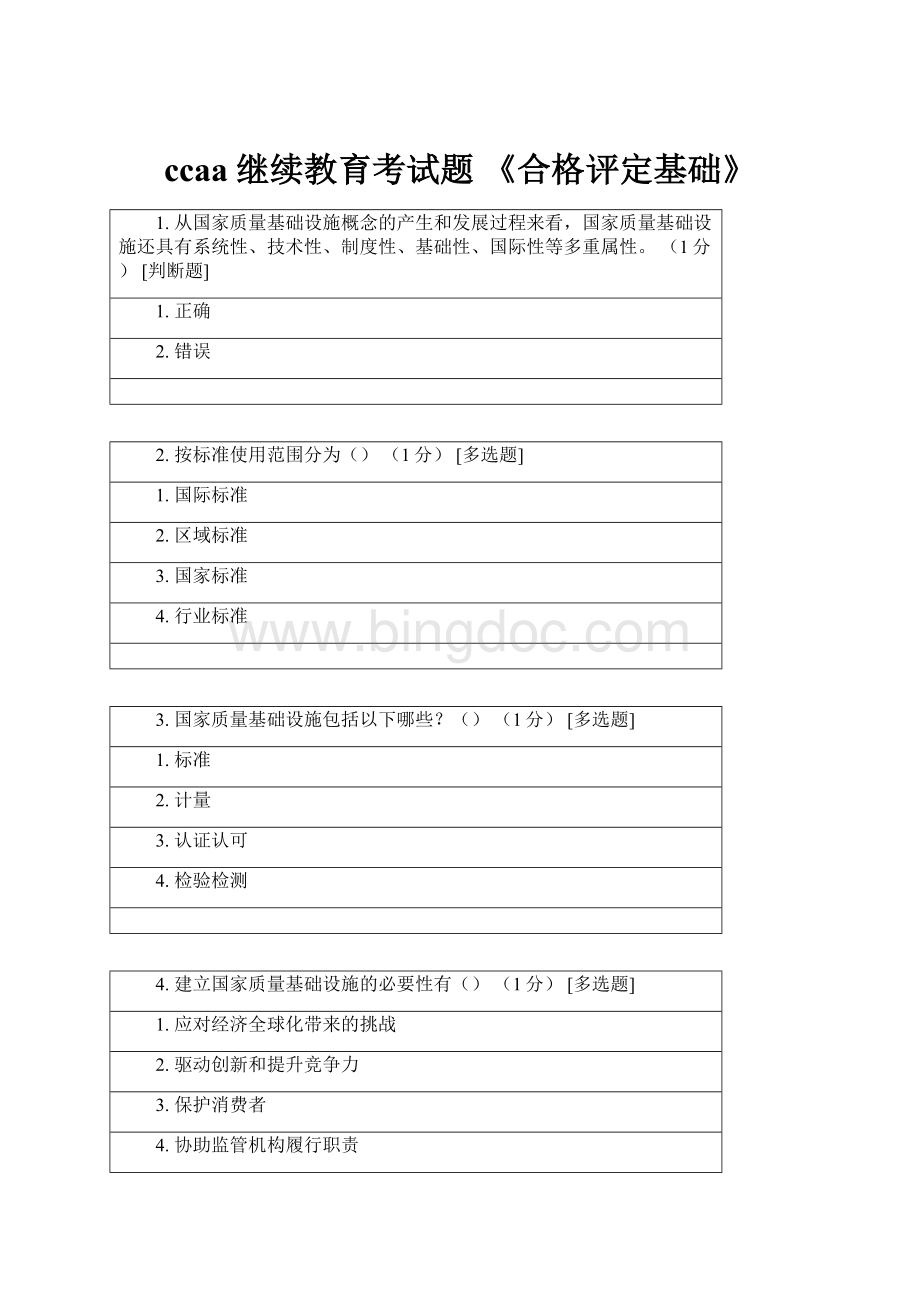 ccaa继续教育考试题 《合格评定基础》Word下载.docx_第1页