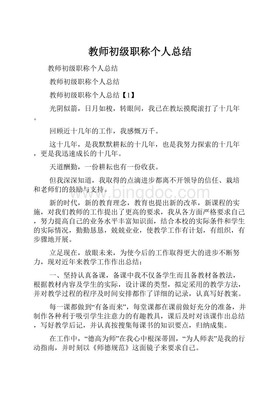 教师初级职称个人总结Word文件下载.docx